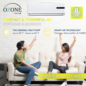 Ozone Model B 12k BTU Mini Split (1 Ton) - 18.2 SEER2, 8.2 HSPF2, 110V Wi-Fi Yellow Inverter